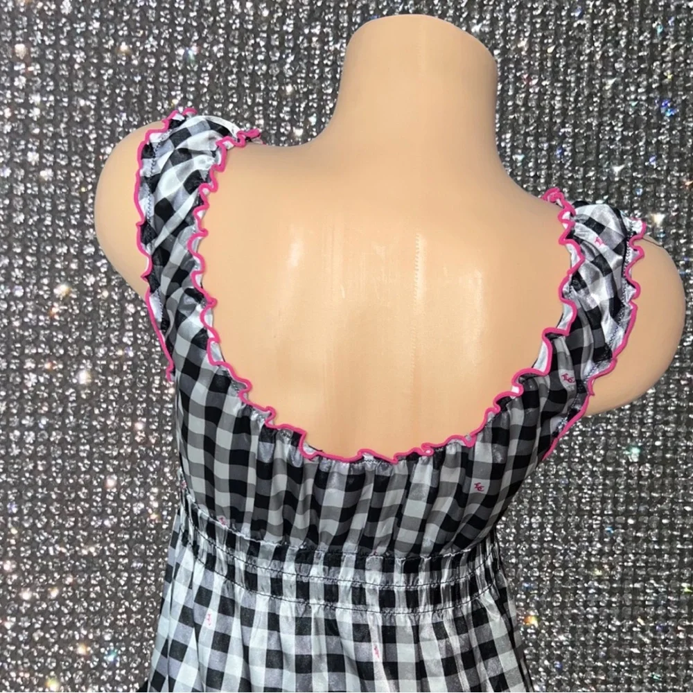 Lola & coco La senza gingham bows ruffle frill top buttons pink iconic rare y2k - Picture 2 of 3